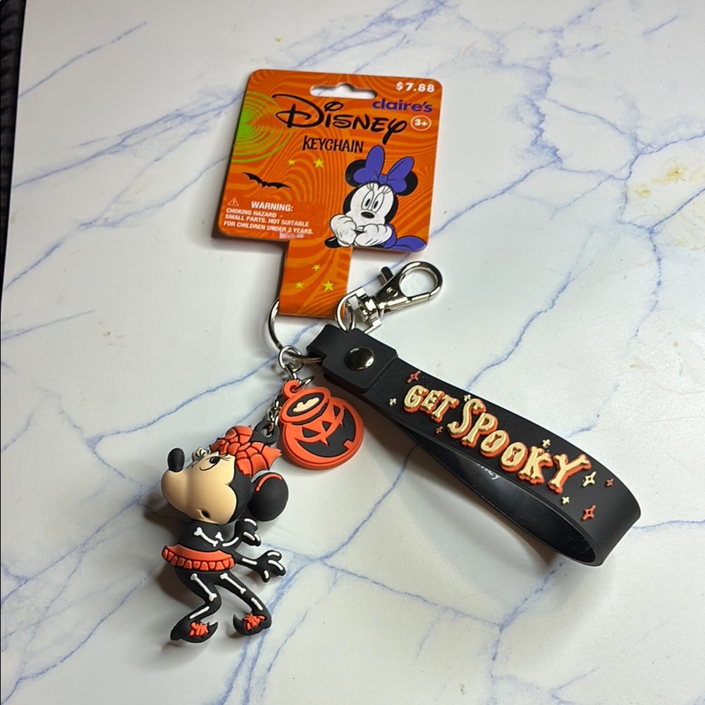 Disney Halloween Minnie Mouse Keychain with Black and Orange Accents